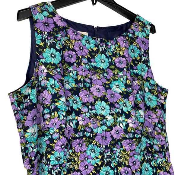 Talbots Floral Sleeveless A-Line Dress With Purple &‎ Blue Flowers Pattern 16W - Picture 2 of 7
